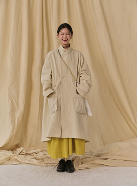 popoup26SS“奶油”肌理感面料杏色工装风衣外套