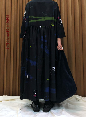 popoup25FW“打翻颜料盘”纯棉自制印花七分袖连衣裙