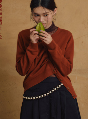 popoup25FW“肉桂卷”100%绵羊毛斜门襟多扣两穿针织开衫