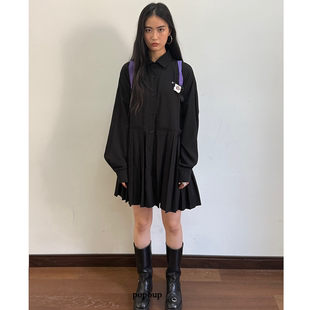 褶皱衬衫 两色简约日系宽松长袖 裙 风琴 popoup25SS