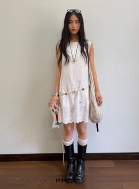 popoup25SS“空白2.0”纯色叠穿刺绣无袖连衣裙不规则设计