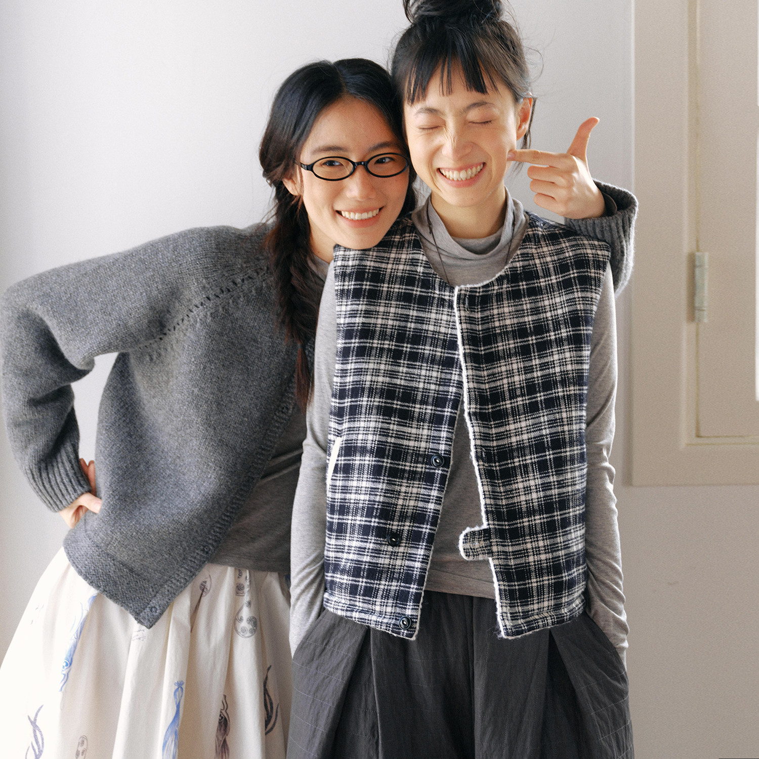 一方二集 日系羊羔毛黑白格子正反两面穿圆领叠穿马甲背心外套