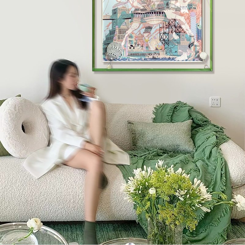 马之都丝巾装裱轻奢高级感挂画现代简约客厅餐厅大幅亚克力装饰画