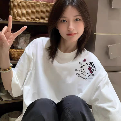 可爱KT猫纯棉白色短袖女t