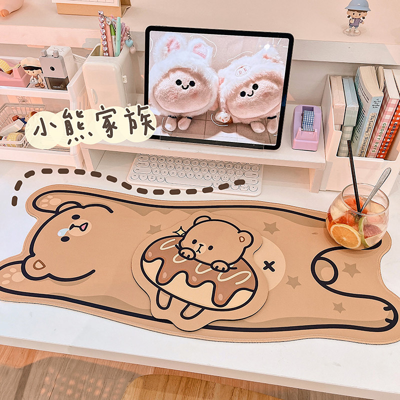 可爱小熊造型长款鼠标垫学生软萌大号桌面ins风少女日系软垫桌垫