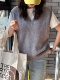 三吉新款 宽松显瘦百搭V领黑灰针织毛衣休闲马甲背心外套女 韩版