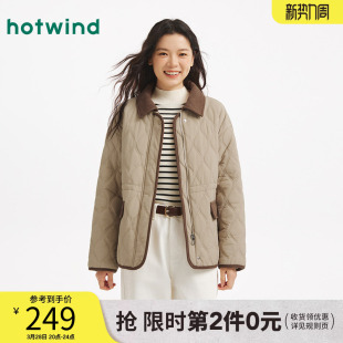 热风女士翻领棉服2025年冬季 复古美拉德棉服夹克外套上衣 新款