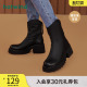 靴女 女士圆头休闲靴高跟厚底女靴拉链短筒时装 热风冬季 新款