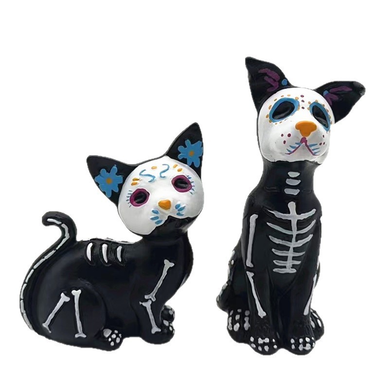 跨境直销万圣节Halloween鬼节树脂工艺品可爱小花猫狗摆件装饰品