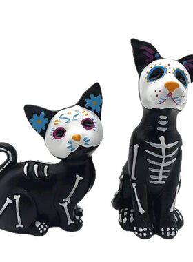 跨境直销万圣节Halloween鬼节树脂工艺品可爱小花猫狗摆件装饰品