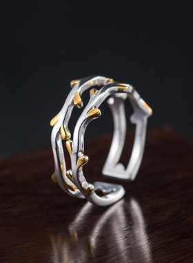 素十八s925银韩版小清新藤蔓戒指女ins风时尚小清新柳枝活口指环