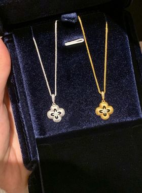 S925纯银拉丝四叶草项链女中古风小众设计高级感小红书爆款锁骨链