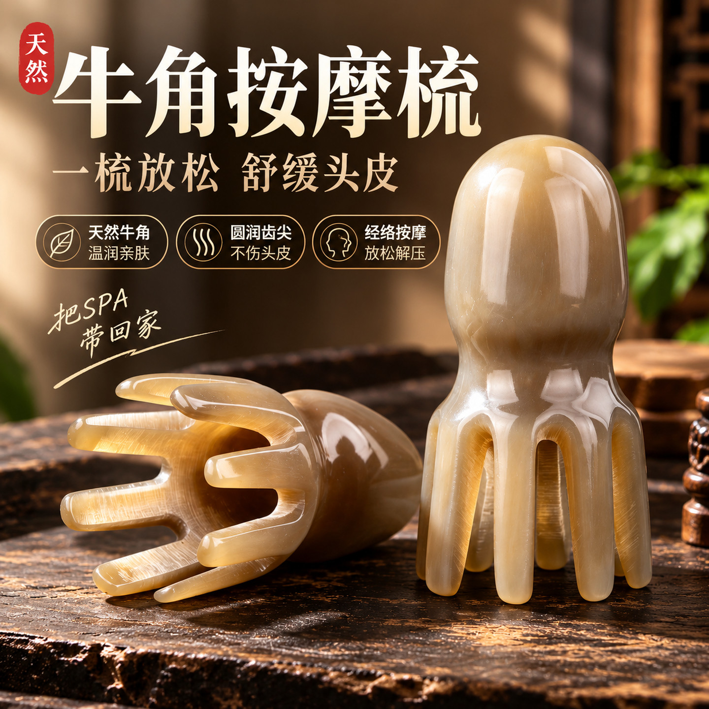牛角八爪鱼头疗按摩梳宽齿点穴图片