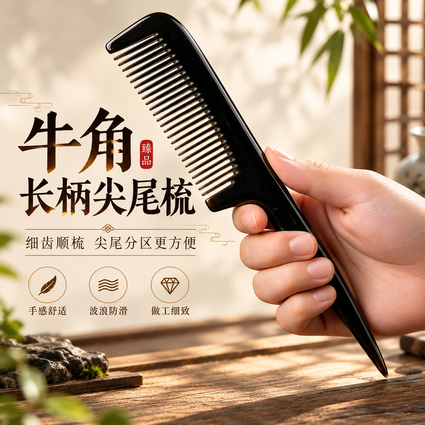 牛角长柄尖尾梳头皮按摩分发线