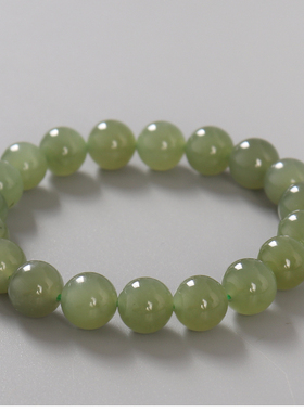 和田玉冰种圆珠手链 天然原矿新疆玉手串单圈女 珠宝饰品