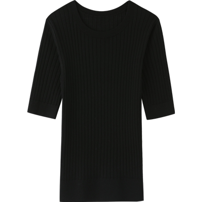 Q恒源祥半高领修身羊毛针织衫女100纯羊毛气质显瘦短袖打底衫早秋