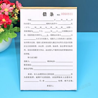 民间质押抵押借款协议书借款单原装正品sj111031增发记账凭证适合光明园迪