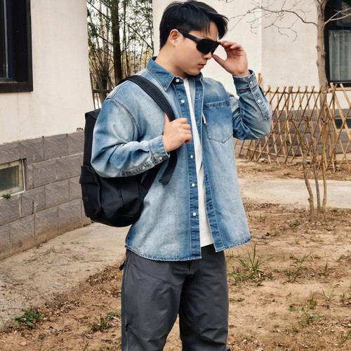 保罗彼得男士复古牛仔衬衫正品