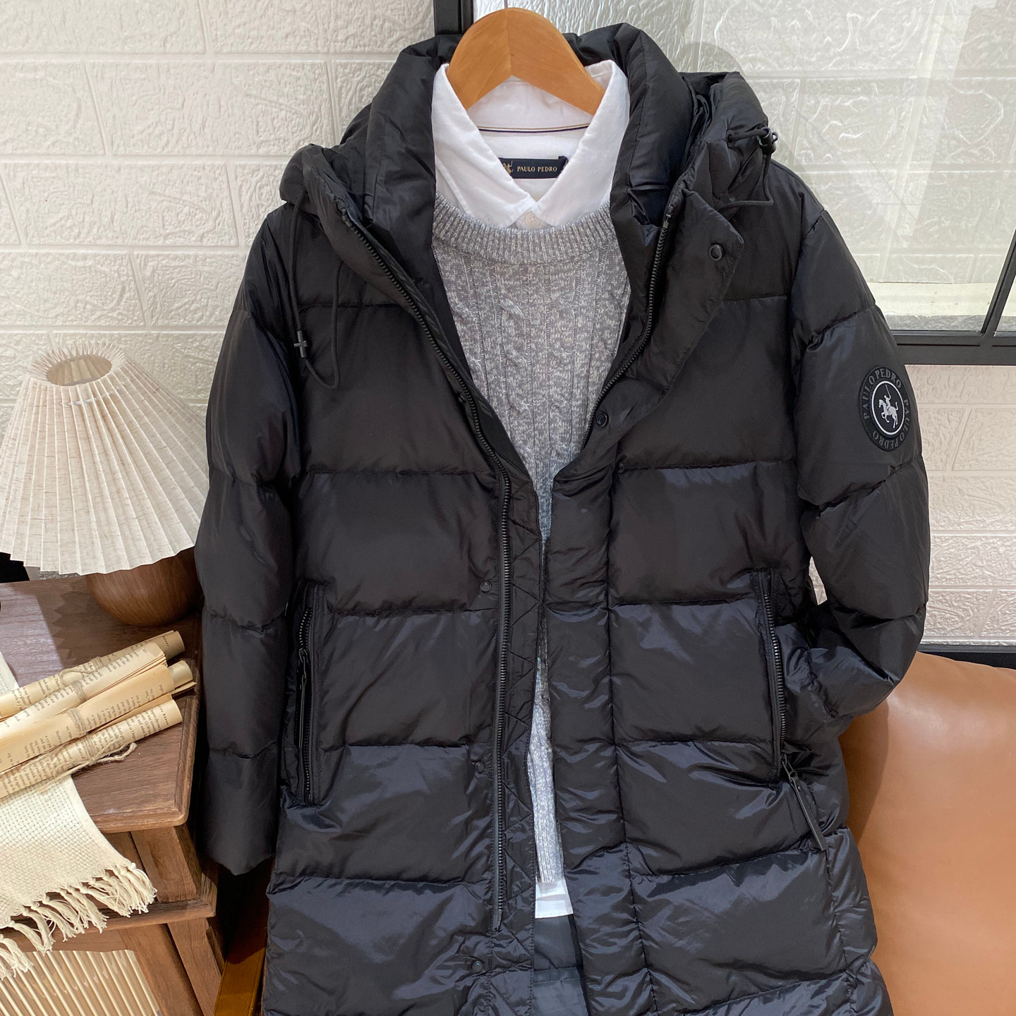 男式连帽羽绒服中长款休闲舒适