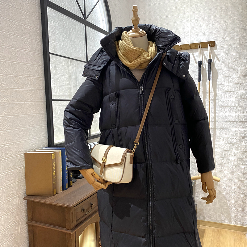 保罗彼得 专柜正品女士高端鹅绒超长过膝羽绒服带帽长款AFDD76632