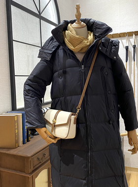 保罗彼得 专柜正品女士高端鹅绒超长过膝羽绒服带帽长款AFDD76632