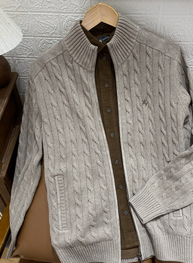 保罗彼得专柜正品男士小立领绞花长袖针织开衫时尚舒适MJECZ00652