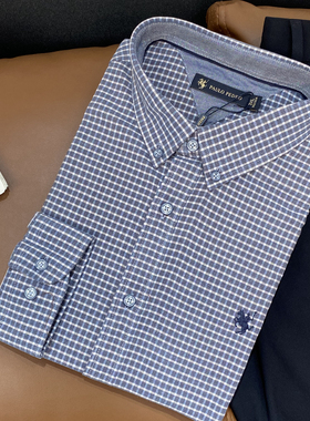 保罗彼得专柜正品男士翻领小格纹衬衫商务休闲百搭舒适COECC00080