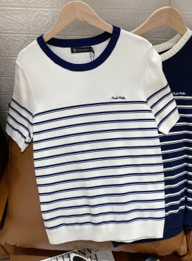 女式圆领针织短袖T恤保罗彼得 时尚条纹 减龄百搭 柔软UKFAZ01261