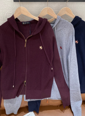 保罗彼得 专柜同款女式连帽针织开衫 双头拉链简约时尚UKECZ00121