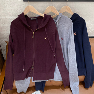 保罗彼得 专柜同款女式连帽针织开衫 双头拉链简约时尚UKECZ00121