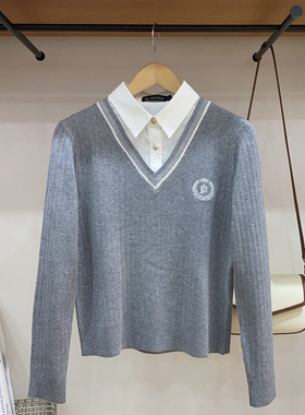 保罗彼得 专柜正品 女式针织衫 假两件 学院风 减龄时尚UKDC65401