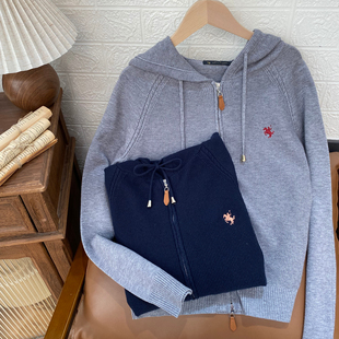 保罗彼得 专柜正品女式连帽长袖针织衫 双头拉链 时尚UKECZ00121