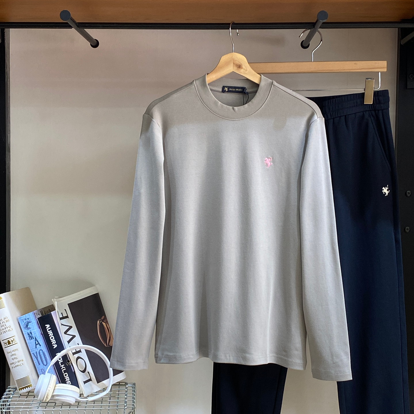 保罗彼得男士长袖T恤纯色舒适