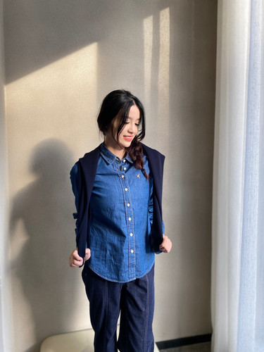 保罗彼得女士翻领长袖牛仔衬衫