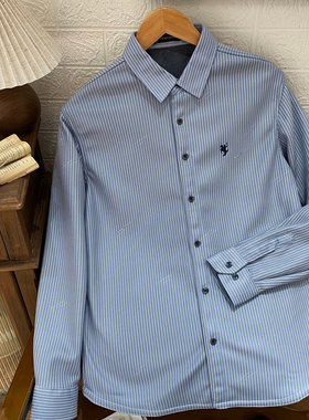 保罗彼得专柜正品男士翻领细条纹长袖加绒衬衫保暖舒适MMEDC00170