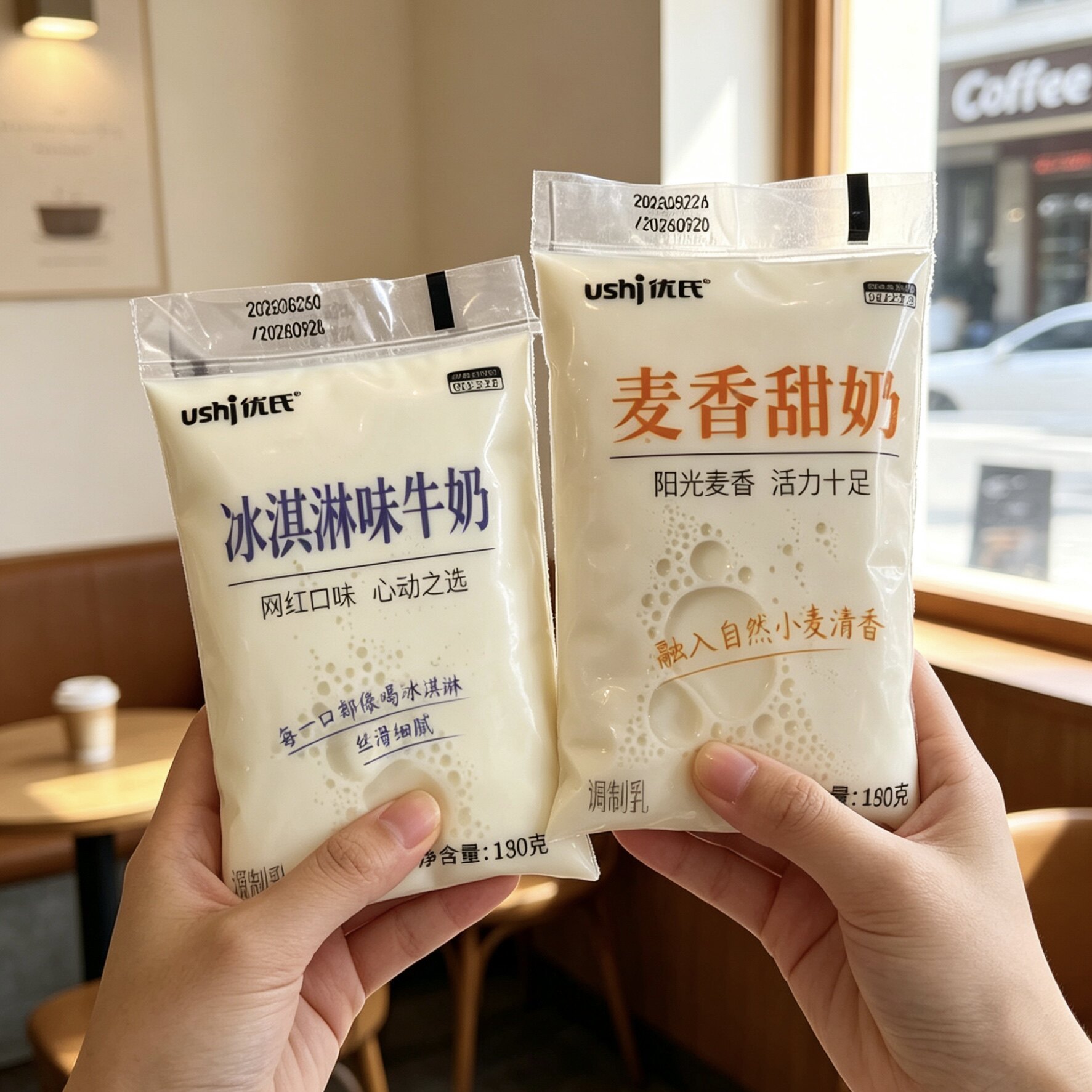优氏麦香牛奶冰淇淋牛奶透明袋装学生牛奶180ml*12袋