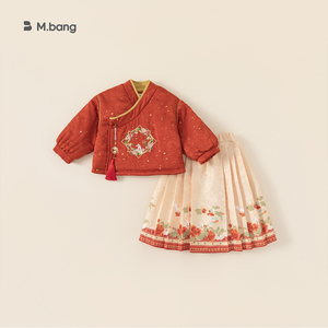 女童加绒棉袄汉服套装儿童中式马面裙新年拜年服冬季周岁宝宝礼服