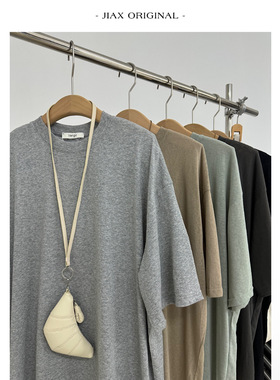JIAX 春夏简约麻棉半袖上衣女ins韩版宽松薄款中长防晒休闲t恤