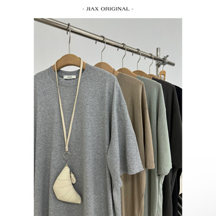 JIAX 春夏简约麻棉半袖上衣女ins韩版宽松薄款中长防晒休闲t恤