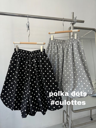 JIAX 早春复古波点松紧腰花苞7分裤女ins韩系小众阔腿宽松裤裙