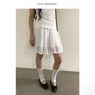 umbriel 春夏网纱拼接蕾丝花边半身裙女ins韩版减龄a字短裙纱裙