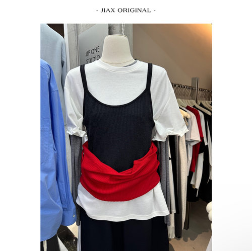 UPONE 春款袖口铝丝工艺可凹造型T恤女ins韩版小众百搭短袖上衣