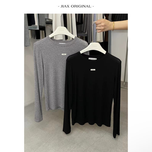 JASMINE 春夏天丝羊毛长袖小标T恤女ins韩版亲肤薄款防晒上衣