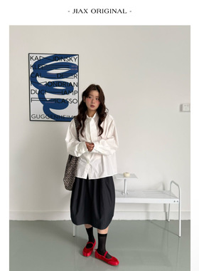 UPONE 早春松紧腰压褶西装料半身裙女ins韩版小个子花苞裙中裙