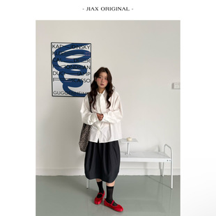 小个子花苞裙中裙 料半身裙女ins韩版 UPONE 早春松紧腰压褶西装