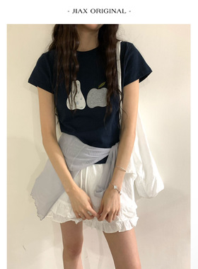 umbriel 春夏贴布刺绣图案短袖t恤女ins韩版休闲百搭短款上衣