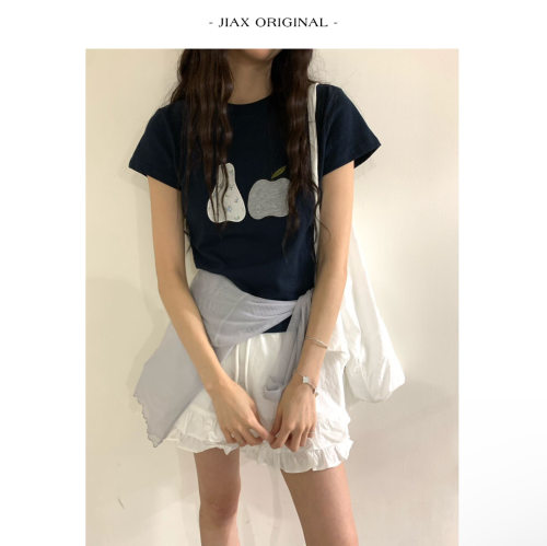 umbriel 春夏贴布刺绣图案短袖t恤女ins韩版休闲百搭短款上衣