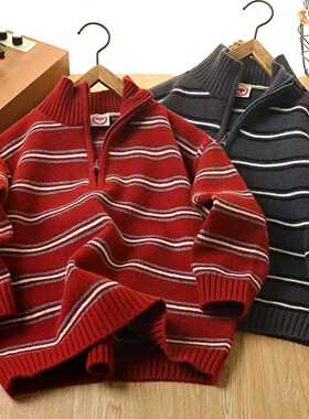 YR25LVS1159 条纹半拉链毛衣（清）