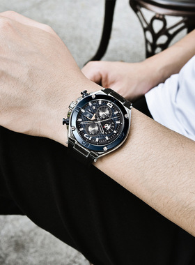 宾雅BENYAR石英指针简约日历时尚防水功能计时男士手表真皮BY5151