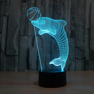海豚顶球3D小夜灯七彩触控LED充电装饰可定制logo起夜喂奶台灯